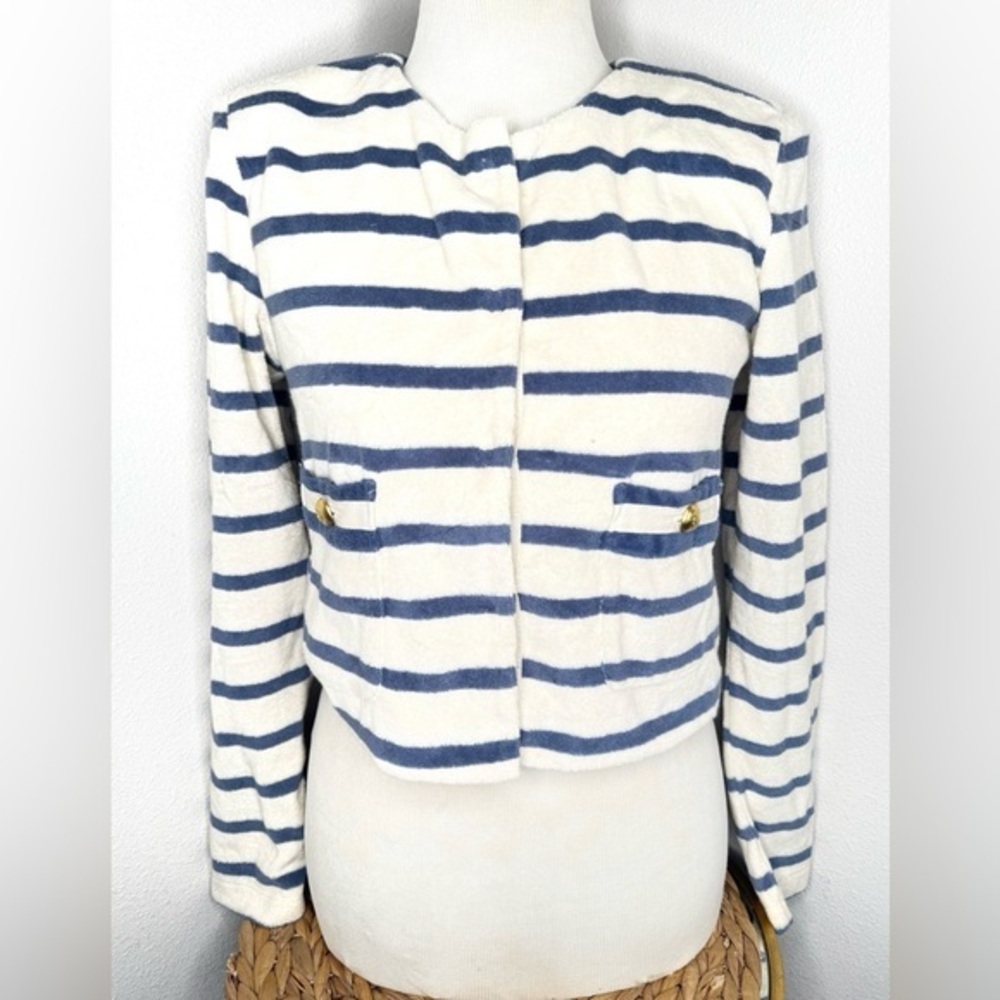 Le Superbe Blazer Striped Bolero Jacket Stripe Women's Jacket Blue and White